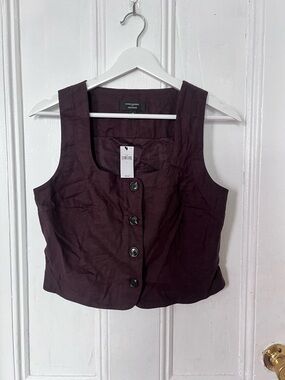 Banana Republic Linen Blend Button Front Minimalist Office Layering Vest 4